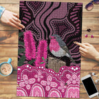 Australia Indigenous Puzzle Breast Cancer Pink Robin Bottlebrush Aboriginal Art - Aussie Hoodie