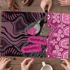 Australia Indigenous Puzzle Breast Cancer Pink Robin Bottlebrush Aboriginal Art - Aussie Hoodie