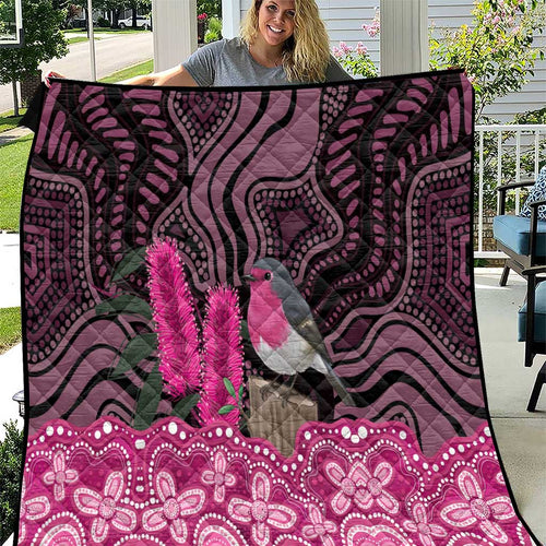 Australia Indigenous Quilt Breast Cancer Pink Robin Bottlebrush Aboriginal Art - Aussie Hoodie