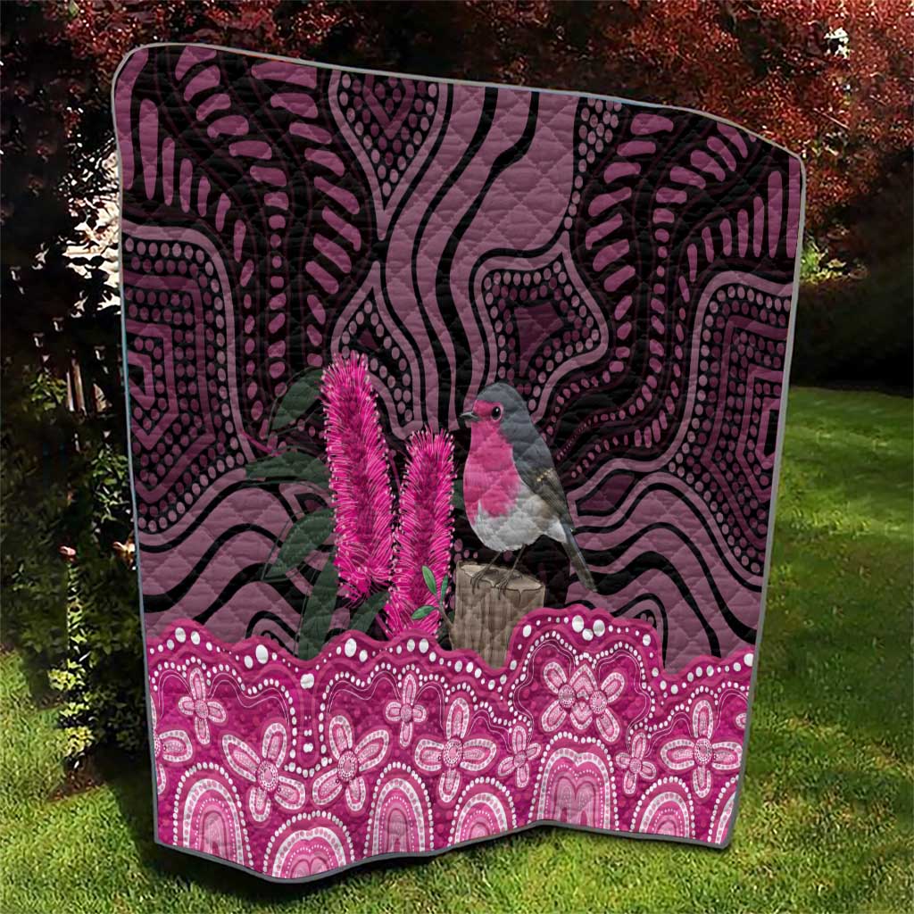 Australia Indigenous Quilt Breast Cancer Pink Robin Bottlebrush Aboriginal Art - Aussie Hoodie