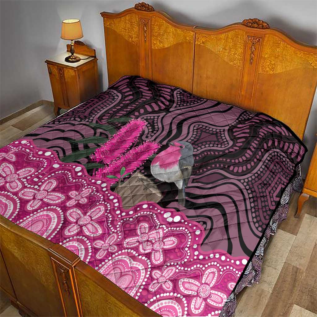 Australia Indigenous Quilt Breast Cancer Pink Robin Bottlebrush Aboriginal Art - Aussie Hoodie