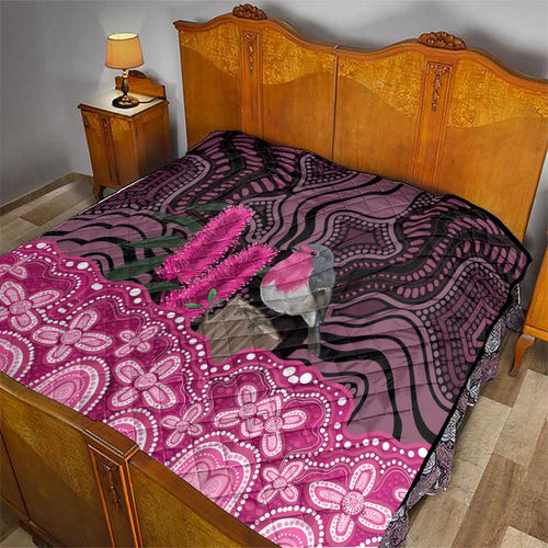 Australia Indigenous Quilt Breast Cancer Pink Robin Bottlebrush Aboriginal Art - Aussie Hoodie