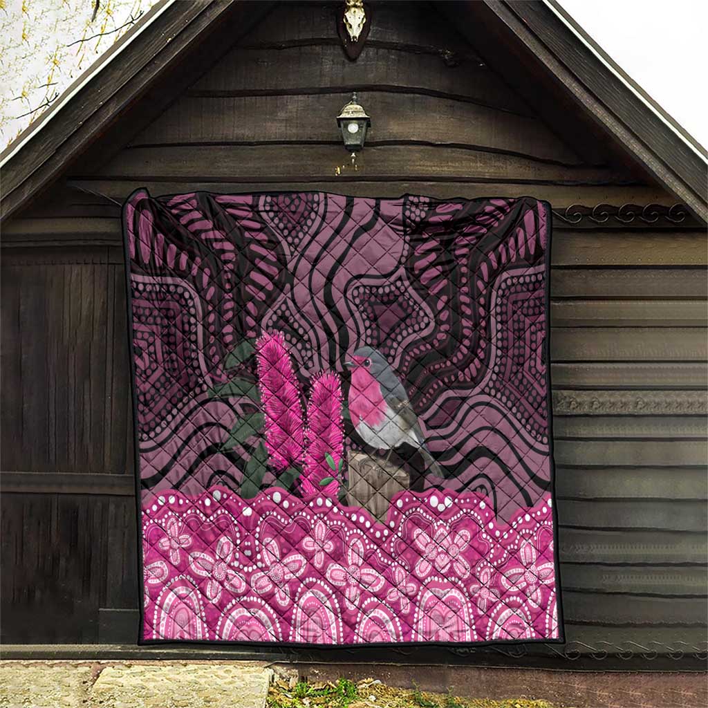 Australia Indigenous Quilt Breast Cancer Pink Robin Bottlebrush Aboriginal Art - Aussie Hoodie