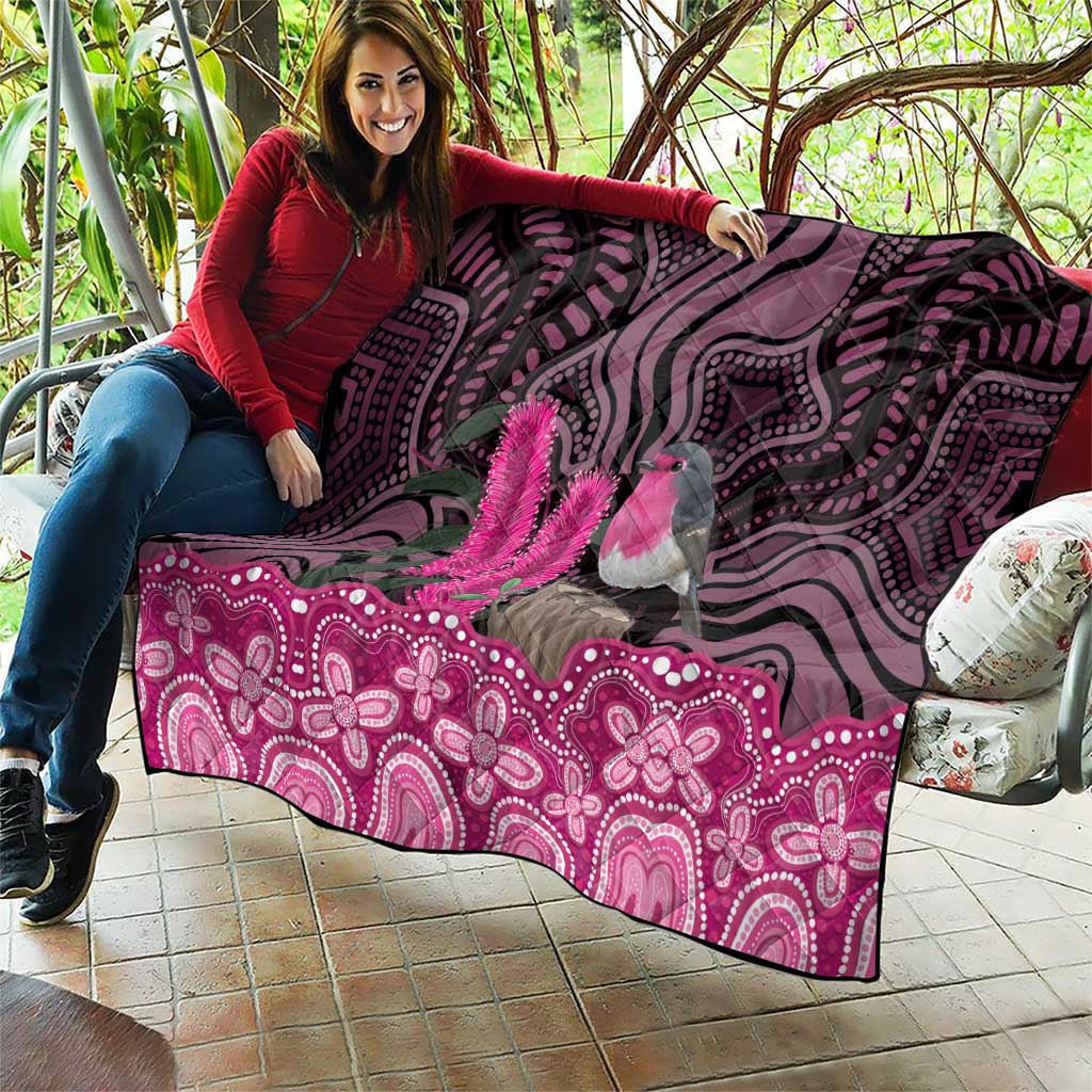Australia Indigenous Quilt Breast Cancer Pink Robin Bottlebrush Aboriginal Art - Aussie Hoodie