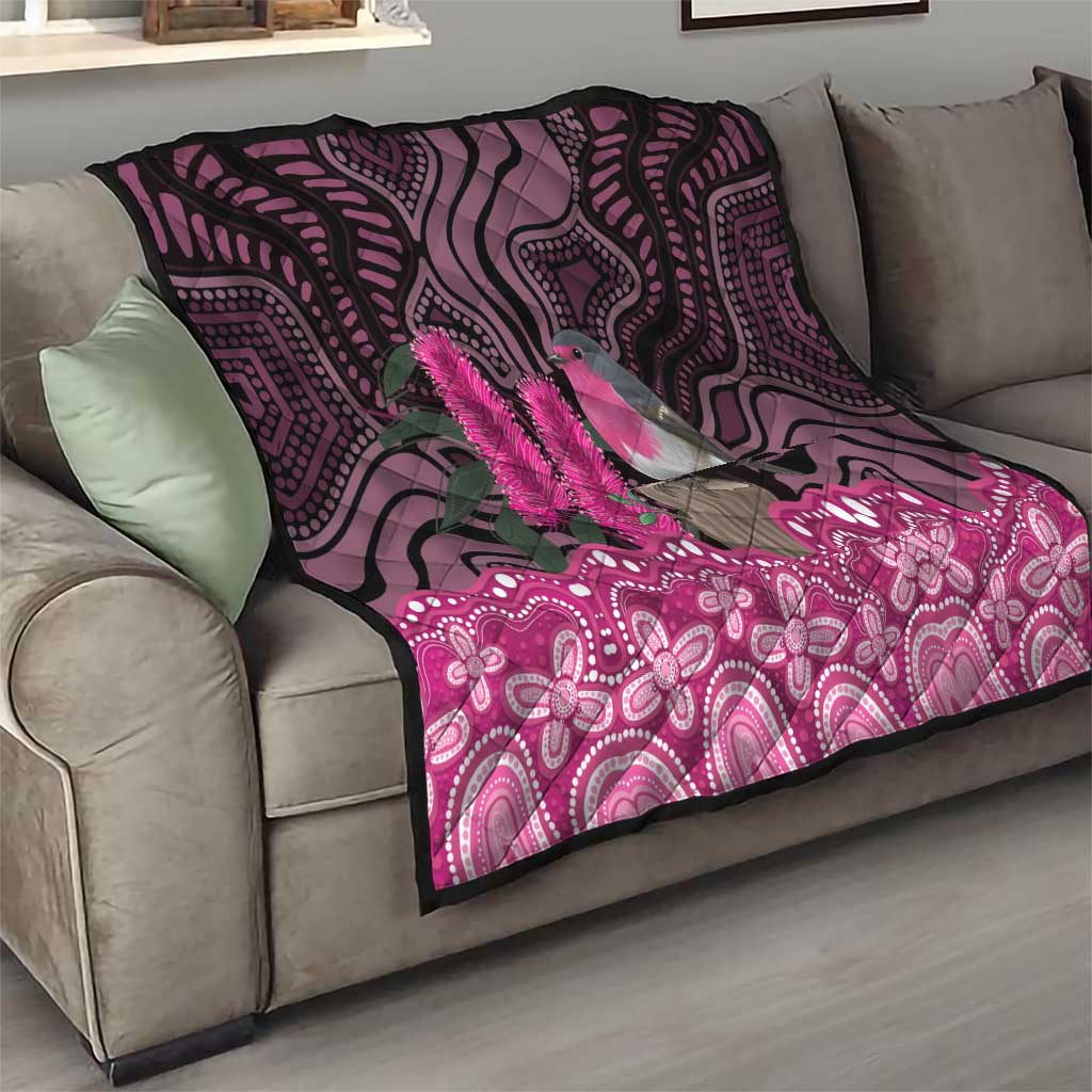 Australia Indigenous Quilt Breast Cancer Pink Robin Bottlebrush Aboriginal Art - Aussie Hoodie