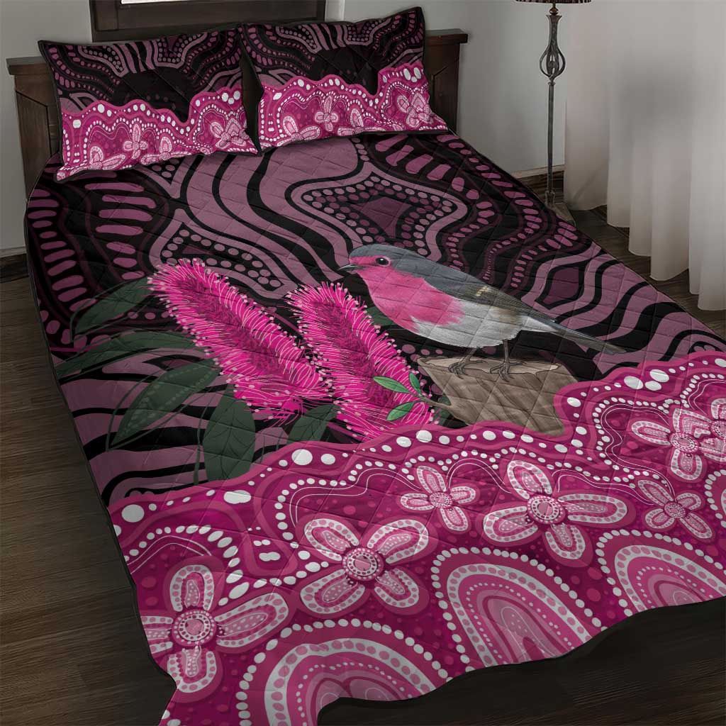 Australia Indigenous Quilt Bed Set Breast Cancer Pink Robin Bottlebrush Aboriginal Art - Aussie Hoodie