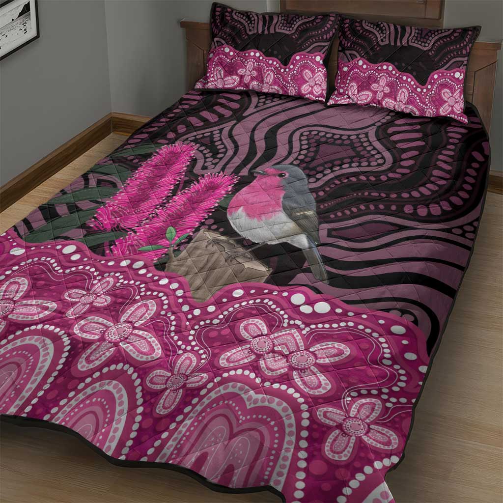 Australia Indigenous Quilt Bed Set Breast Cancer Pink Robin Bottlebrush Aboriginal Art - Aussie Hoodie