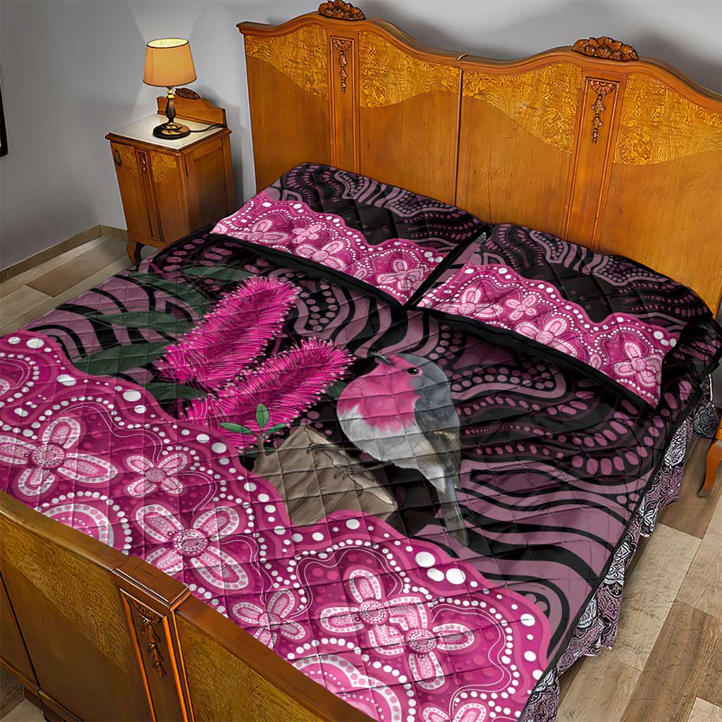 Australia Indigenous Quilt Bed Set Breast Cancer Pink Robin Bottlebrush Aboriginal Art - Aussie Hoodie