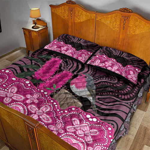 Australia Indigenous Quilt Bed Set Breast Cancer Pink Robin Bottlebrush Aboriginal Art - Aussie Hoodie