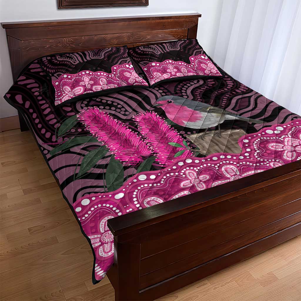 Australia Indigenous Quilt Bed Set Breast Cancer Pink Robin Bottlebrush Aboriginal Art - Aussie Hoodie