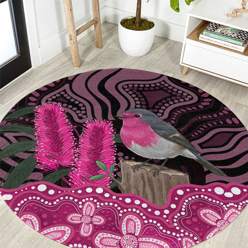 Australia Indigenous Round Carpet Breast Cancer Pink Robin Bottlebrush Aboriginal Art - Aussie Hoodie