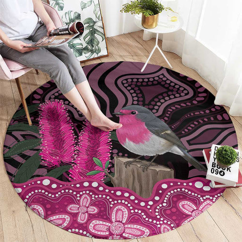 Australia Indigenous Round Carpet Breast Cancer Pink Robin Bottlebrush Aboriginal Art - Aussie Hoodie