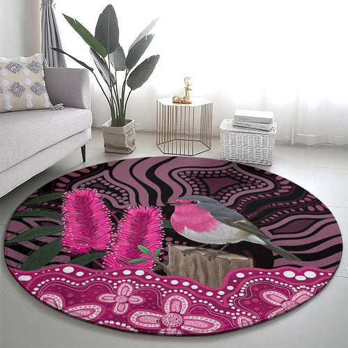 Australia Indigenous Round Carpet Breast Cancer Pink Robin Bottlebrush Aboriginal Art - Aussie Hoodie