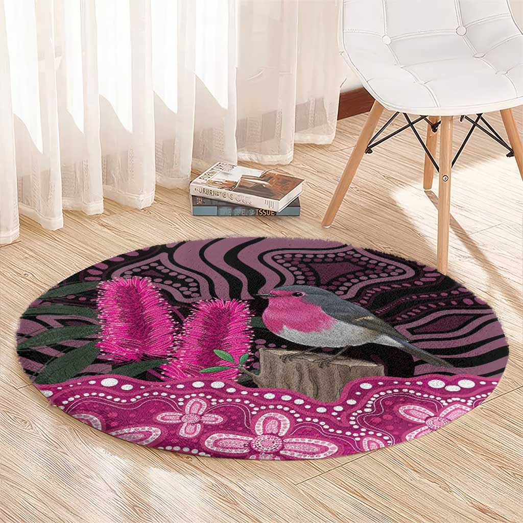 Australia Indigenous Round Carpet Breast Cancer Pink Robin Bottlebrush Aboriginal Art - Aussie Hoodie