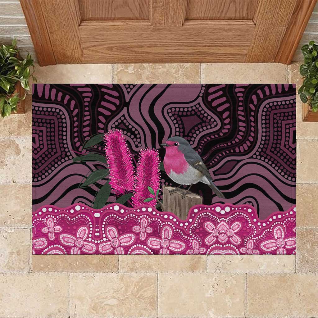 Australia Indigenous Rubber Doormat Breast Cancer Pink Robin Bottlebrush Aboriginal Art - Aussie Hoodie
