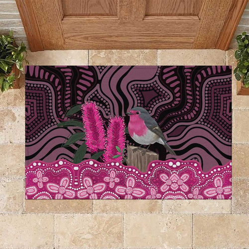 Australia Indigenous Rubber Doormat Breast Cancer Pink Robin Bottlebrush Aboriginal Art - Aussie Hoodie
