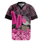 Australia Indigenous Rugby Jersey Breast Cancer Pink Robin Bottlebrush Aboriginal Art - Aussie Hoodie