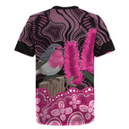 Australia Indigenous Rugby Jersey Breast Cancer Pink Robin Bottlebrush Aboriginal Art - Aussie Hoodie