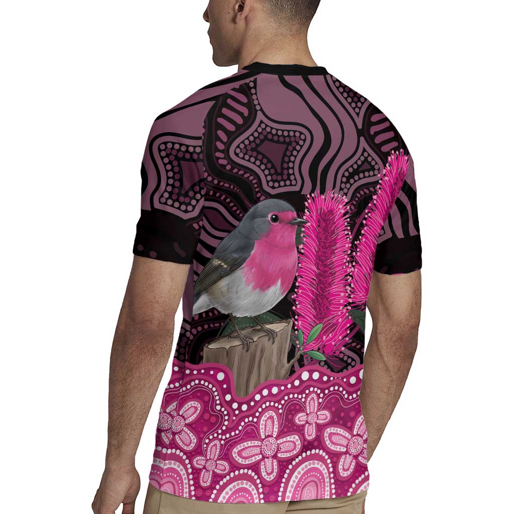 Australia Indigenous Rugby Jersey Breast Cancer Pink Robin Bottlebrush Aboriginal Art - Aussie Hoodie