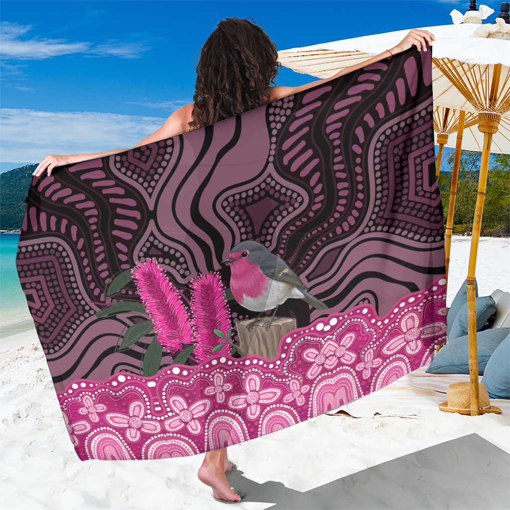 Australia Indigenous Sarong Breast Cancer Pink Robin Bottlebrush Aboriginal Art - Aussie Hoodie