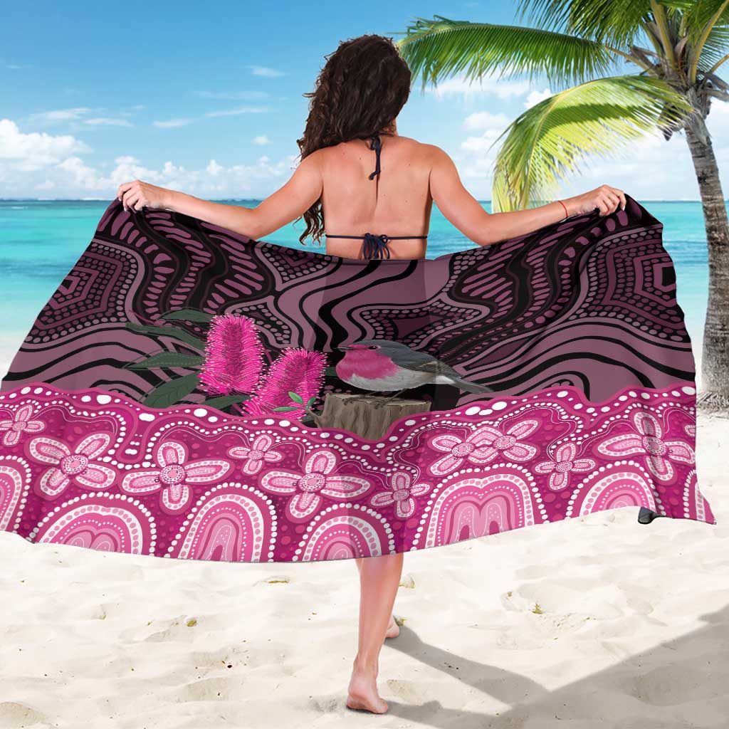Australia Indigenous Sarong Breast Cancer Pink Robin Bottlebrush Aboriginal Art - Aussie Hoodie