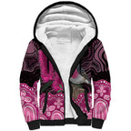 Australia Indigenous Sherpa Hoodie Breast Cancer Pink Robin Bottlebrush Aboriginal Art - Aussie Hoodie
