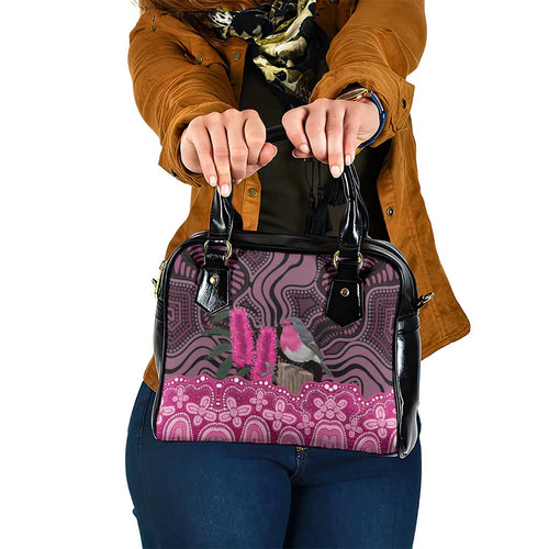 Australia Indigenous Shoulder Handbag Breast Cancer Pink Robin Bottlebrush Aboriginal Art - Aussie Hoodie