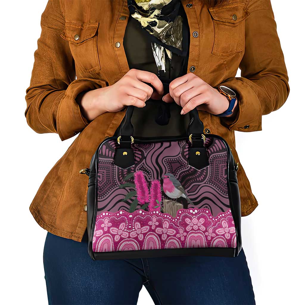 Australia Indigenous Shoulder Handbag Breast Cancer Pink Robin Bottlebrush Aboriginal Art - Aussie Hoodie