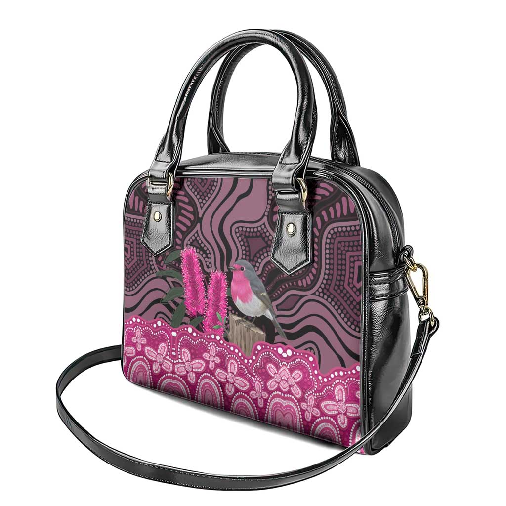 Australia Indigenous Shoulder Handbag Breast Cancer Pink Robin Bottlebrush Aboriginal Art - Aussie Hoodie
