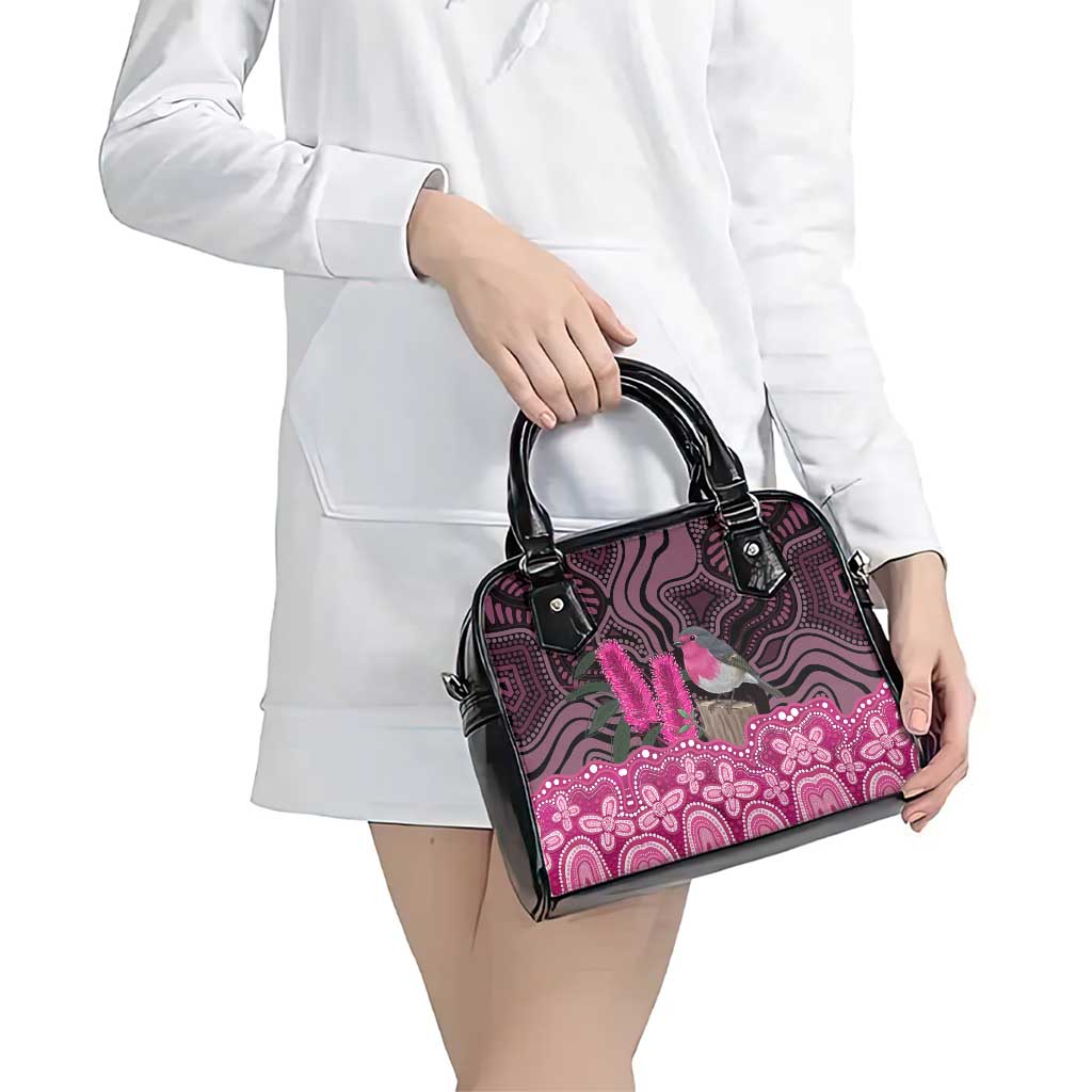 Australia Indigenous Shoulder Handbag Breast Cancer Pink Robin Bottlebrush Aboriginal Art - Aussie Hoodie