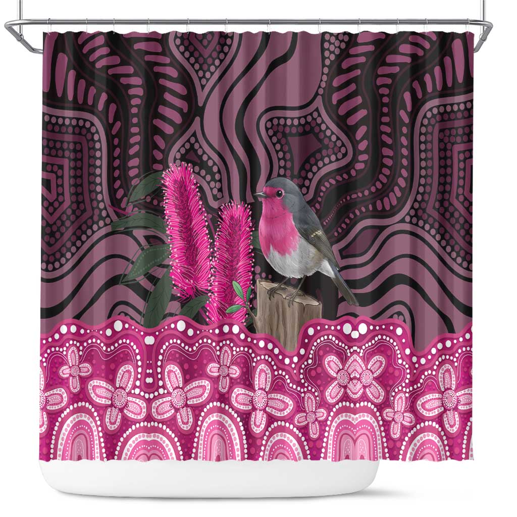 Australia Indigenous Shower Curtain Breast Cancer Pink Robin Bottlebrush Aboriginal Art - Aussie Hoodie