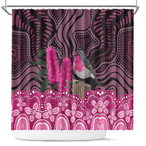 Australia Indigenous Shower Curtain Breast Cancer Pink Robin Bottlebrush Aboriginal Art - Aussie Hoodie