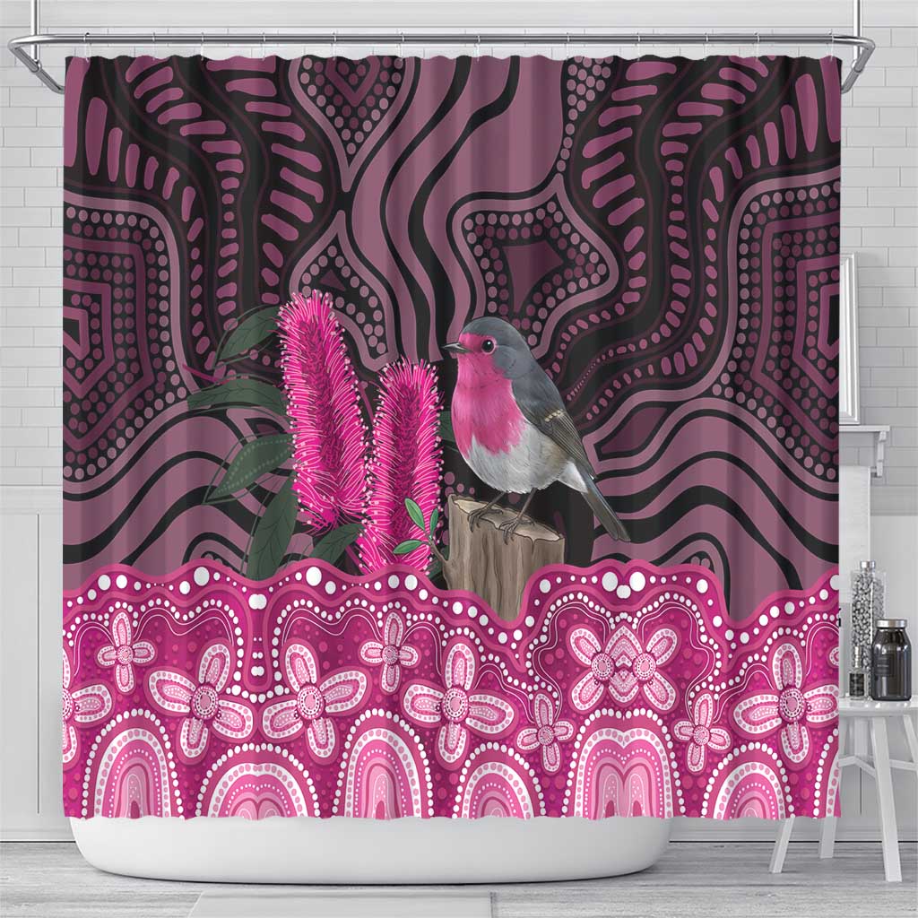 Australia Indigenous Shower Curtain Breast Cancer Pink Robin Bottlebrush Aboriginal Art - Aussie Hoodie