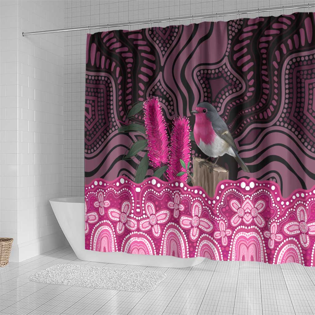 Australia Indigenous Shower Curtain Breast Cancer Pink Robin Bottlebrush Aboriginal Art - Aussie Hoodie