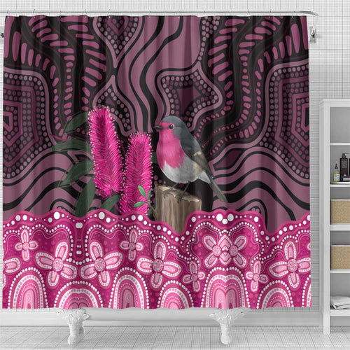 Australia Indigenous Shower Curtain Breast Cancer Pink Robin Bottlebrush Aboriginal Art - Aussie Hoodie