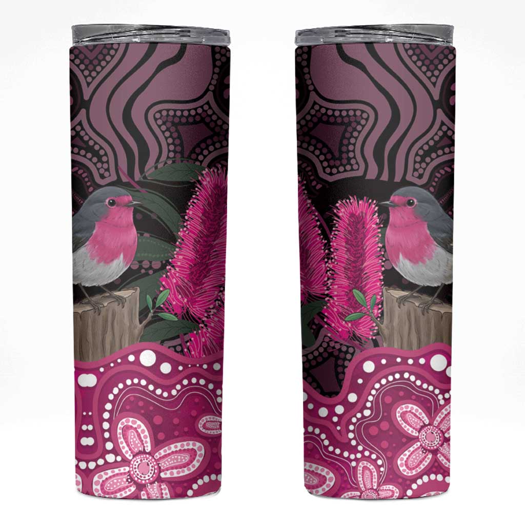 Australia Indigenous Skinny Tumbler Breast Cancer Pink Robin Bottlebrush Aboriginal Art - Aussie Hoodie