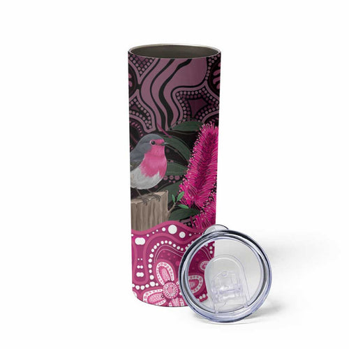 Australia Indigenous Skinny Tumbler Breast Cancer Pink Robin Bottlebrush Aboriginal Art - Aussie Hoodie