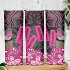 Australia Indigenous Skinny Tumbler Breast Cancer Pink Robin Bottlebrush Aboriginal Art - Aussie Hoodie