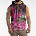 Australia Indigenous Sleeveless Hoodie Breast Cancer Pink Robin Bottlebrush Aboriginal Art - Aussie Hoodie