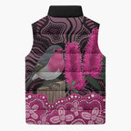 Australia Indigenous Sleeveless Puffer Jacket Breast Cancer Pink Robin Bottlebrush Aboriginal Art - Aussie Hoodie
