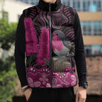 Australia Indigenous Sleeveless Puffer Jacket Breast Cancer Pink Robin Bottlebrush Aboriginal Art - Aussie Hoodie