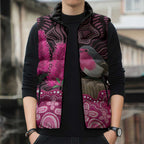 Australia Indigenous Sleeveless Puffer Jacket Breast Cancer Pink Robin Bottlebrush Aboriginal Art - Aussie Hoodie