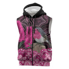 Australia Indigenous Sleeveless Zip Hoodie Breast Cancer Pink Robin Bottlebrush Aboriginal Art LT14