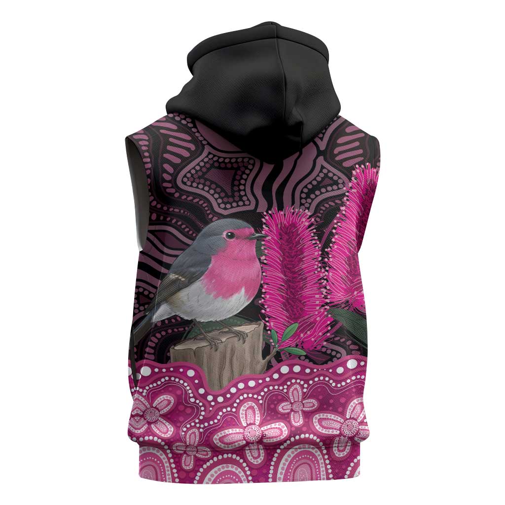 Australia Indigenous Sleeveless Zip Hoodie Breast Cancer Pink Robin Bottlebrush Aboriginal Art LT14