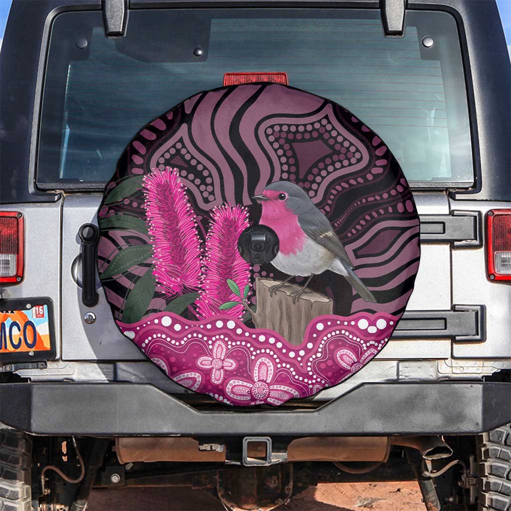 Australia Indigenous Spare Tire Cover Breast Cancer Pink Robin Bottlebrush Aboriginal Art - Aussie Hoodie