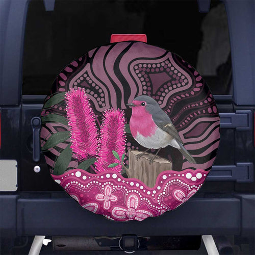 Australia Indigenous Spare Tire Cover Breast Cancer Pink Robin Bottlebrush Aboriginal Art - Aussie Hoodie