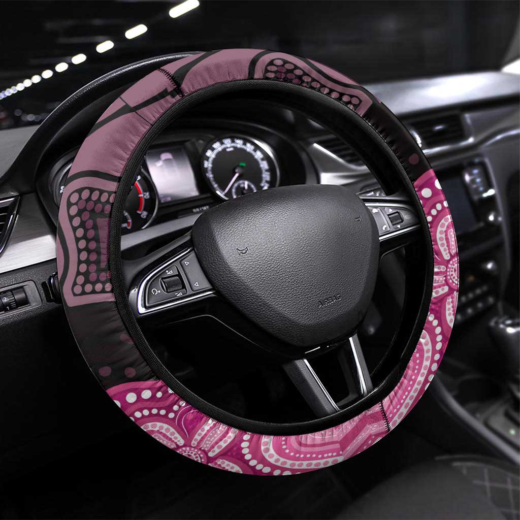 Australia Indigenous Steering Wheel Cover Breast Cancer Pink Robin Bottlebrush Aboriginal Art - Aussie Hoodie