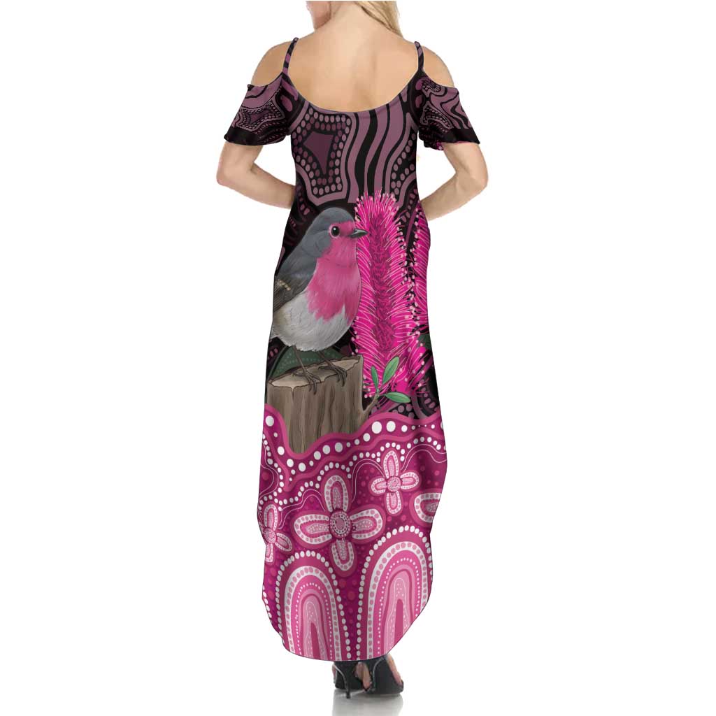 Australia Indigenous Summer Maxi Dress Breast Cancer Pink Robin Bottlebrush Aboriginal Art - Aussie Hoodie
