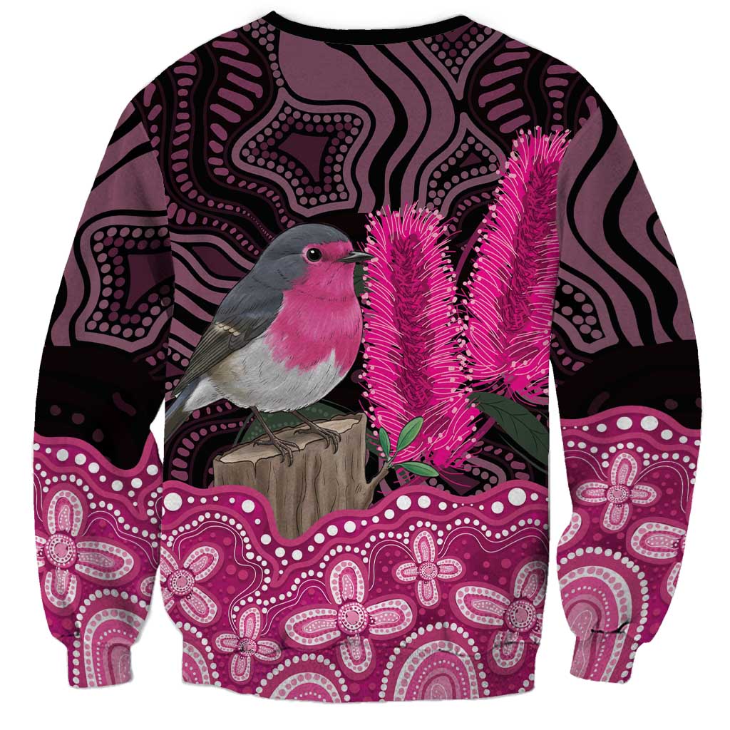 Australia Indigenous Sweatshirt Breast Cancer Pink Robin Bottlebrush Aboriginal Art - Aussie Hoodie