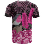 Australia Indigenous T Shirt Breast Cancer Pink Robin Bottlebrush Aboriginal Art - Aussie Hoodie